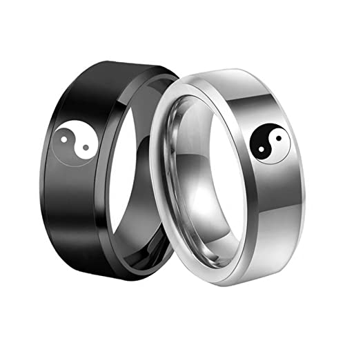 Beydodo Partnerringe mit Gravur Edelstahl, Verlobungsringe Paar Ring Set, Yin Yang Ring Silber Schwarz 8MM Damen Gr.54 (17.2) + Herren Gr.67 (21.3) von Beydodo