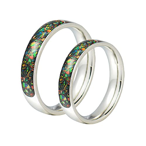 Beydodo Partnerringe mit Gravur Edelstahl, Verlobungsringe Paar Ring Set,Silber Ring 8MM mit Opal Damen Gr.62 (19.7) + Herren Gr.67 (21.3) von Beydodo