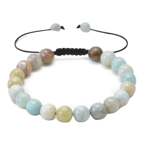 Beydodo Perlen Armband Männer, Herren Armbänder Personalisiert 8MM Amazonit Perlenarmband Chakra Verstellbar von Beydodo