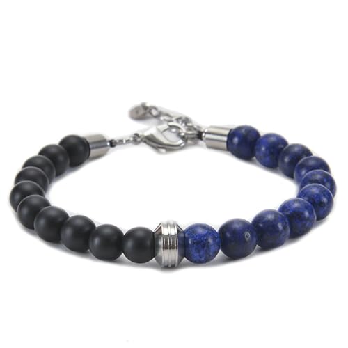 Beydodo Perlenarmbänder 17-21.5CM, Armband Herren Chakra Bicolor mit 8MM Schwarz Matt Achat und Lapislazuli Charm Armbänder für Männer Verstellbar von Beydodo