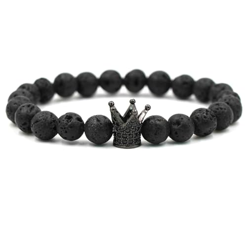 Beydodo Perlenarmbänder 19CM, Armband Herren Chakra 8MM Lavagestein mit Schwarz Krone Charm Armbänder für Männer von Beydodo