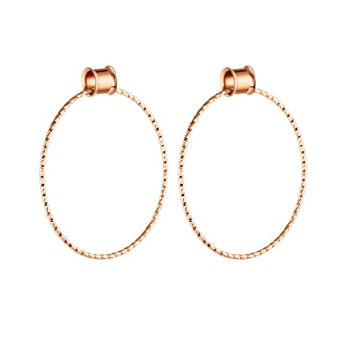 Beydodo Piercing Tunnel 8MM Edelstahl, Ohr Plug Creolen Rosegold mit Anhänger Hoop Tunnel Ohr Expander 2PCS von Beydodo