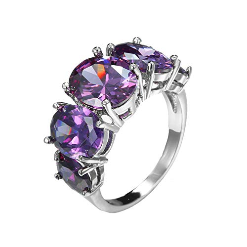 Beydodo Ring Damen Versilbert mit Stein, Verlobungsring Bandring mit Lila Zirkonia Partnerring Silber Eheringe Nickelfrei Gr.52 (16.6) von Beydodo