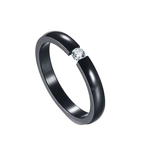 Beydodo Ring Edelstahl Schwarz, Damen Ring mit Zirkonia 3MM Bandring Freundschaftsring Frauen Ringe Größe 52 (16.6) von Beydodo