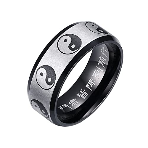 Beydodo Ring Edelstahl Schwarz, Herren Ring Yinyang 8MM Matt Freundschaftsring Männer Ringe Größe 73 (23.2) von Beydodo