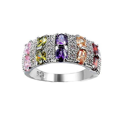 Beydodo Ring mit Stein Damen, Eheringe Vergoldet Bandring Bunten Zirkonia Verlobungsring Hochzeit Ring Silber Größe 62 (19.7) von Beydodo