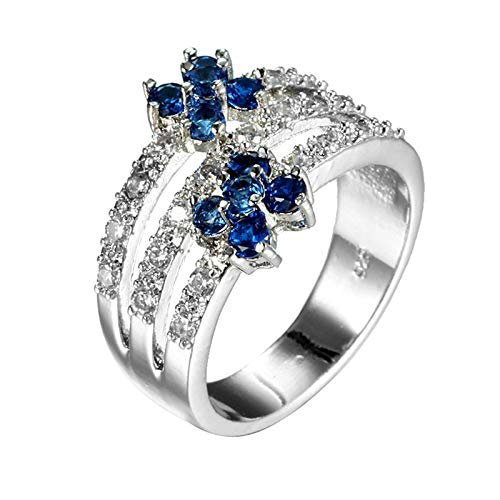 Beydodo Ring mit Stein Damen, Eheringe Versilbert Stapelring Blumen mit Blau Zirkonia Verlobungsring Hochzeit Ring Silber Größe 62 (19.7) von Beydodo
