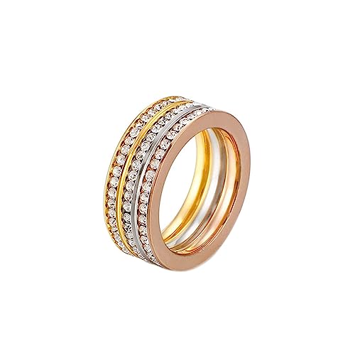 Beydodo Ringe Edelstahl Damen, Ring Personalisiert 8MM mit Zirkonia Bandring Freundschaftsringe Tricolor Ringe Hochzeit Nickelfrei Größe 57 (18.1) von Beydodo