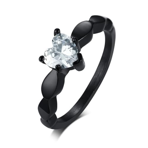 Beydodo Ringe Edelstahl Damen, Ring Personalisiert Herz mit Zirkonia Partnerringe Schwarz Ringe Frauen Gr.49 (15.6) von Beydodo