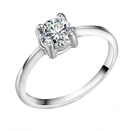 Beydodo Ringe Edelstahl Damen, Ring Personalisiert Solitär mit 6MM Zirkonia Partnerringe Silber Ringe Frauen Nickelfrei Gr.54 (17.2) von Beydodo