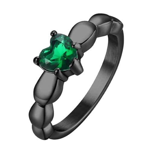 Beydodo Ringe Edelstahl Frauen, Damen Ring Personalisiert Herz mit Grün Zirkonia Partnerringe Freundschaftsringe Schwarz Ringe Nickelfrei Gr.67 (21.3) von Beydodo