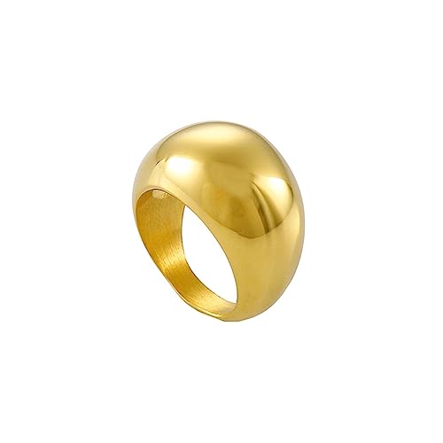 Beydodo Ringe Edelstahl Frauen, Ring Personalisiert Breit 16MM Poliert Partnerringe Damen Ringe Nickelfrei Gold Größe 60 (19.1) von Beydodo