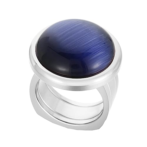 Beydodo Ringe Edelstahl Frauen, Ring Personalisiert Breit mit Dunkelblau Stein Siegelring Partnerringe Damen Ringe Nickelfrei Silber Größe 57 (18.1) von Beydodo