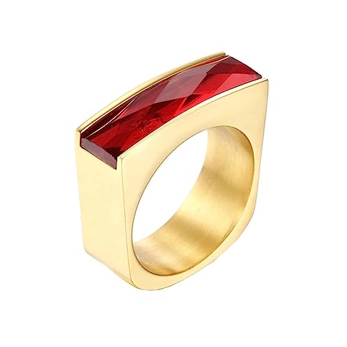 Beydodo Ringe Edelstahl Frauen, Ring Personalisiert mit Rot Rechteck Glas Partnerringe Damen Ringe Nickelfrei Gold Größe 57 (18.1) von Beydodo