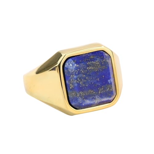 Beydodo Ringe Edelstahl Gold, Herren Ring Personalisiert 22MM Siegelring mit Lapislazuli Freundschaftsringe Männer Ringe Nickelfrei Gr.54 (17.2) von Beydodo