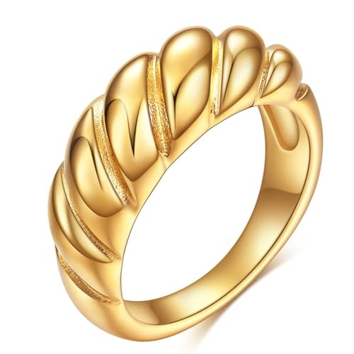 Beydodo Ringe Edelstahl Gold, Herren Ring Personalisiert 8MM mit Gemustert Freundschaftsringe Männer Ringe Nickelfrei Größe 54 (17.2) von Beydodo