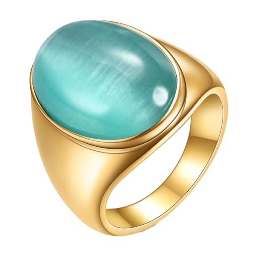 Beydodo Ringe Edelstahl Gold, Herren Ring Personalisiert mit Oval Katzenauge Freundschaftsringe Männer Ringe Nickelfrei Gr.67 (21.3) von Beydodo