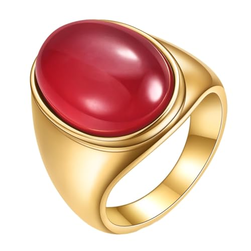 Beydodo Ringe Edelstahl Gold, Herren Ring Personalisiert mit Rot Stein Freundschaftsringe Männer Ringe Nickelfrei Gr.62 (19.7) von Beydodo