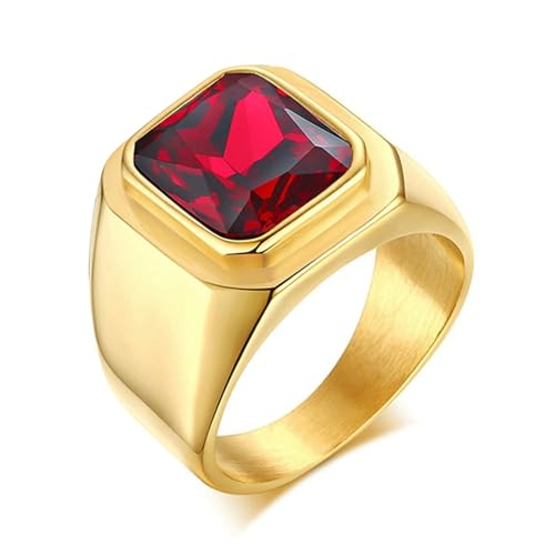 Beydodo Ringe Edelstahl Gold, Herren Ring Personalisiert mit Rot Zirkonia Siegelring Partnerringe Männer Ringe Nickelfrei Gr.57 (18.1) von Beydodo