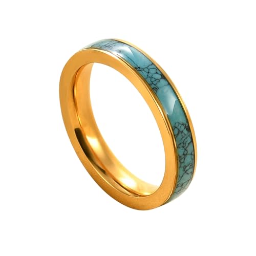 Beydodo Ringe Edelstahl Herren, Ring Personalisiert 4MM mit Türkis Partnerringe Gold Ringe Männer Nickelfrei Gr.52 (16.6) von Beydodo