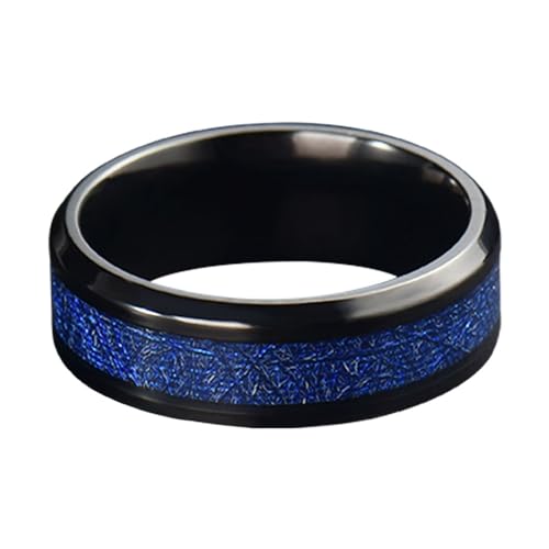 Beydodo Ringe Edelstahl Herren, Ring Personalisiert 8MM mit Blau Metallfolie Bandring Partnerringe Schwarz Ringe Männer Nickelfrei Gr.72 (22.9) von Beydodo