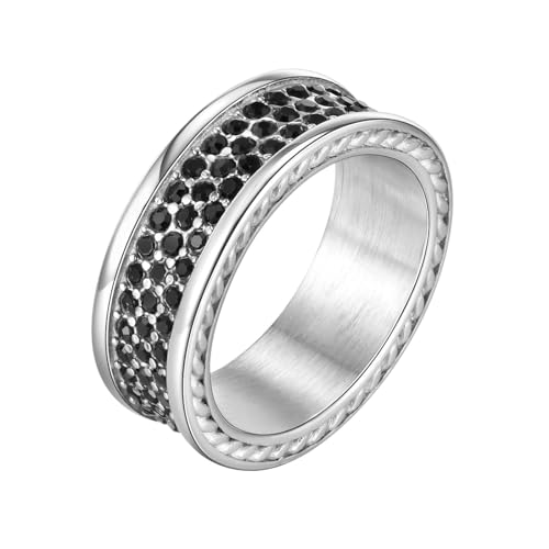 Beydodo Ringe Edelstahl Herren, Ring Personalisiert 8MM mit Zirkonia Bandring Partnerringe Silber Schwarz Ringe Männer Gr.65 (20.7) von Beydodo