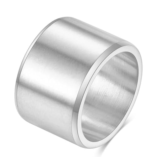 Beydodo Ringe Edelstahl Herren, Ring Personalisiert Breit 15MM Matt Gebürstet Partnerringe Silber Ringe Männer Nickelfrei Gr.65 (20.7) von Beydodo