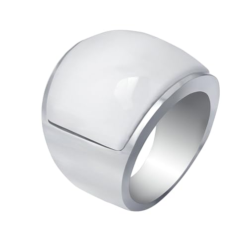 Beydodo Ringe Edelstahl Herren, Ring Personalisiert mit Weiß Katzenauge Partnerringe Silber Ringe Männer Nickelfrei Gr.65 (20.7) von Beydodo