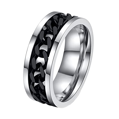 Beydodo Ringe Edelstahl Männer, Herren Ring 8MM Spinner Ring mit Kette Bandring Freundschaftsring Silber Schwarz Ring Personalisiert Gr.73 (23.2) von Beydodo