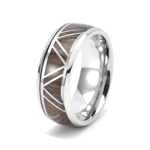 Beydodo Ringe Edelstahl Männer Frauen, Ring Personalisiert 9MM mit Braun Holz Bandring Partnerringe Silber Ringe Nickelfrei Gr.60 (19.1) von Beydodo