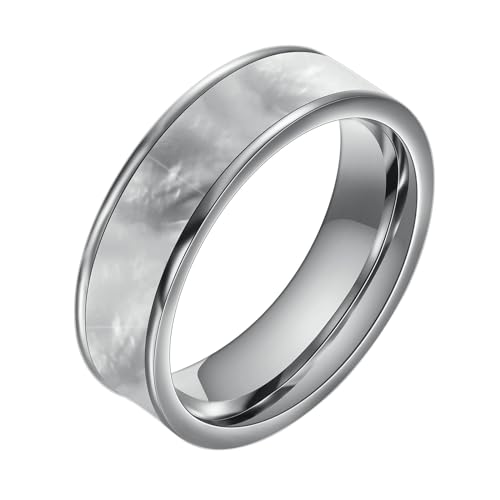 Beydodo Ringe Edelstahl Männer Frauen, Unisex Ring Personalisiert 6MM mit Muschel Freundschaftsringe Silber Ringe Nickelfrei Gr.54 (17.2) von Beydodo