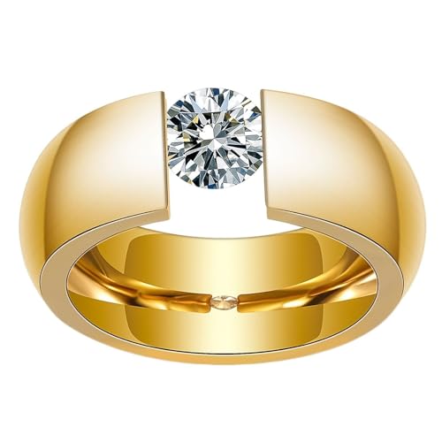 Beydodo Ringe Edelstahl Männer Frauen, Unisex Ring Personalisiert Solitär mit Zirkonia Freundschaftsringe Gold Ringe Nickelfrei Gr.54 (17.2) von Beydodo