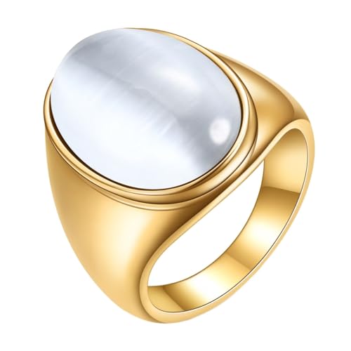 Beydodo Ringe Edelstahl Männer Frauen, Unisex Ring Personalisiert mit Oval Katzenauge Freundschaftsringe Gold Ringe Nickelfrei Gr.62 (19.7) von Beydodo