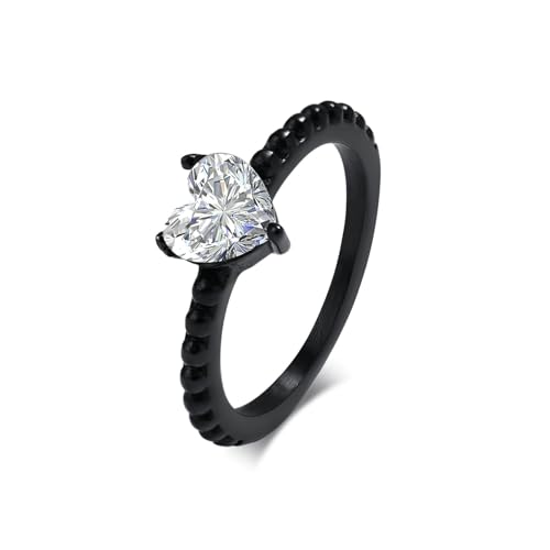 Beydodo Ringe Edelstahl Schwarz, Damen Ring Personalisiert Herz mit Zirkonia Partnerringe Frauen Ringe Nickelfrei Gr.52 (16.6) von Beydodo
