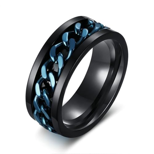 Beydodo Ringe Edelstahl Schwarz Blau, Herren Ring Personalisiert 8MM Spinner mit Kette Partnerringe Männer Ringe Nickelfrei Gr.54 (17.2) von Beydodo