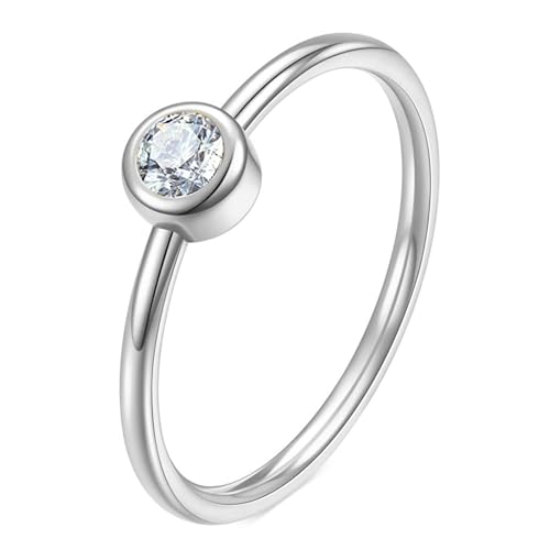 Beydodo Ringe Edelstahl Silber, Damen Ring Personalisiert Solitär mit 5MM Zirkonia Freundschaftsringe Frauen Ringe Nickelfrei Gr.57 (18.1) von Beydodo