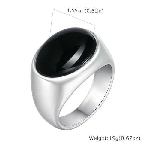 Beydodo Ringe Edelstahl Silber, Herren Ring Personalisiert mit Schwarzer Achat Siegelring Partnerringe Männer Ringe Nickelfrei Gr.60 (19.1) von Beydodo