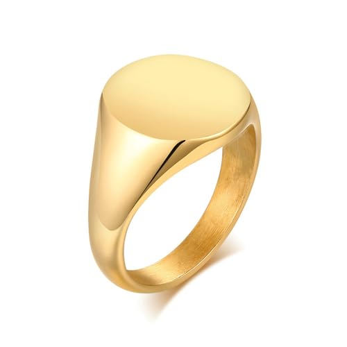 Beydodo Ringe Edelstahl Vergoldet Damen, Frauen Ring Personalisiert 14MM Rund Siegelring Partnerringe Freundschaftsringe Gold Ringe Nickelfrei Gr.52 (16.6) von Beydodo
