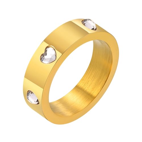 Beydodo Ringe Edelstahl Vergoldet Damen, Frauen Ring Personalisiert 5.5MM mit Herz Zirkonia Bandring Partnerringe Freundschaftsringe Gold Ringe Nickelfrei Gr.67 (21.3) von Beydodo