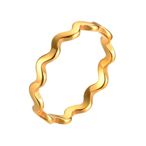 Beydodo Ringe Edelstahl Vergoldet Damen, Frauen Ring Personalisiert Welle Partnerringe Freundschaftsringe Gold Ringe Nickelfrei Gr.57 (18.1) von Beydodo