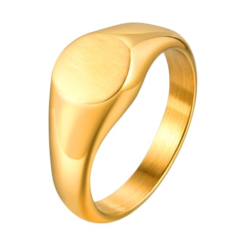 Beydodo Ringe Edelstahl Vergoldet Damen, Ring Personalisiert 9MM Rund Siegelring Partnerringe Gold Ringe Frauen Gr.52 (16.6) von Beydodo