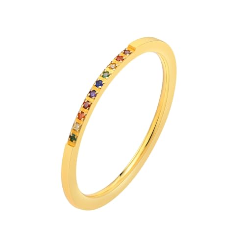 Beydodo Ringe Edelstahl Vergoldet Damen, Ring Personalisiert Schmal 1MM mit Zirkonia Partnerringe Gold Ringe Frauen Gr.49 (15.6) von Beydodo