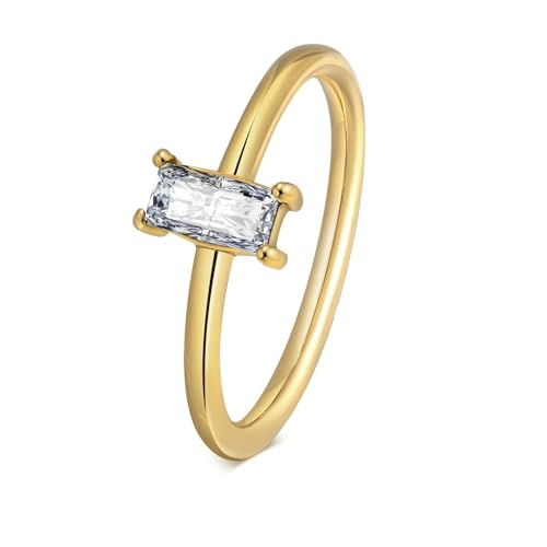 Beydodo Ringe Edelstahl Vergoldet Damen, Ring Personalisiert Solitär mit Weiß Zirkonia Partnerringe Gold Ringe Frauen Gr.54 (17.2) von Beydodo