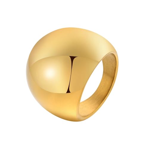 Beydodo Ringe Edelstahl Vergoldet Gold, Damen Ring Personalisiert Geometrie Glatt 20MM Partnerringe Frauen Ringe Nickelfrei Gr.57 (18.1) von Beydodo