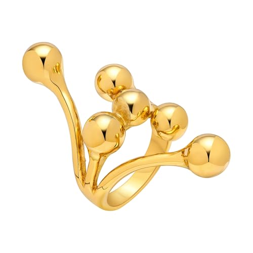 Beydodo Ringe Edelstahl Vergoldet Gold, Damen Ring Personalisiert Geometrie mit Beads Partnerringe Frauen Ringe Nickelfrei Gr.57 (18.1) von Beydodo