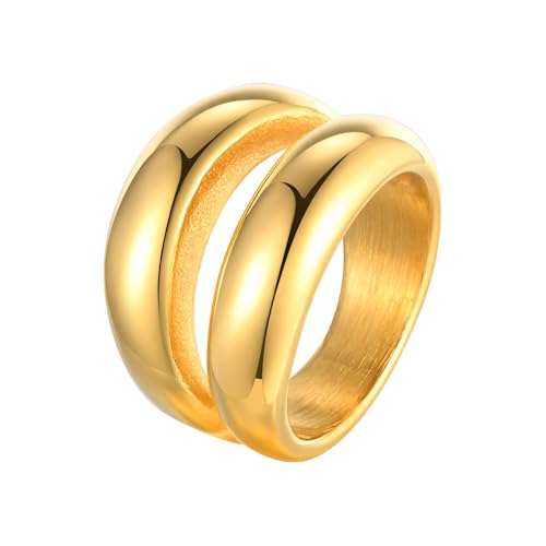 Beydodo Ringe Edelstahl Vergoldet Gold, Damen Ring Personalisiert Glatt Geometrie Partnerringe Frauen Ringe Nickelfrei Gr.52 (16.6) von Beydodo