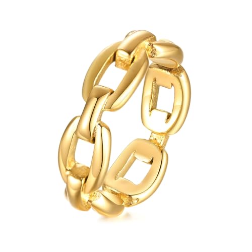 Beydodo Ringe Edelstahl Vergoldet Gold, Damen Ring Personalisiert Kette 6MM Partnerringe Frauen Ringe Nickelfrei Gr.57 (18.1) von Beydodo