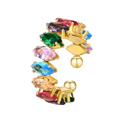Beydodo Ringe Edelstahl Vergoldet Gold, Damen Ring Personalisiert mit Bunten Zirkonia Offen Partnerringe Frauen Ringe Nickelfrei Einstellbar von Beydodo