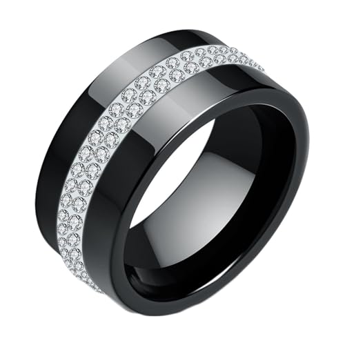 Beydodo Ringe Keramik Herren, Ring Personalisiert 10MM Glänzend mit Weiß Zirkonia Partnerringe Schwarz Ringe Männer Nickelfrei Gr.54 (17.2) von Beydodo