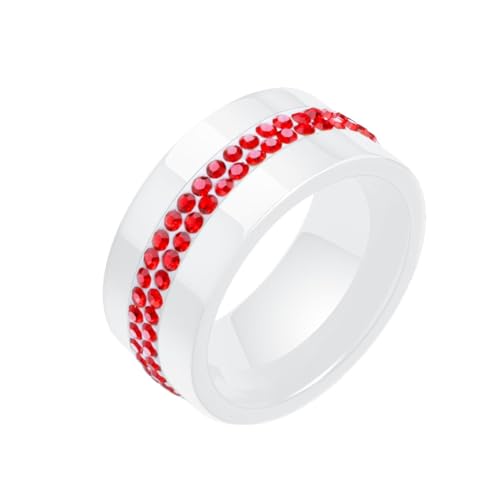 Beydodo Ringe Keramik Herren, Ring Personalisiert 10MM mit Rot Zirkonia Partnerringe Weiß Ringe Männer Nickelfrei Gr.52 (16.6) von Beydodo